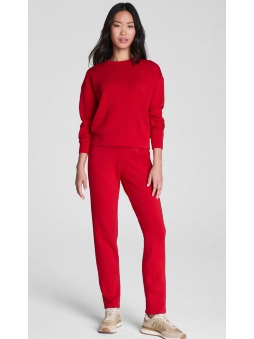 NEW Spanx Air Essentials Slim Straight Pants Red Pull-On Relaxed Medium Casual
